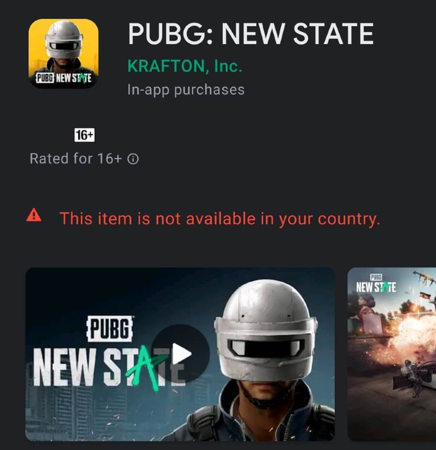 The Item is not available for your country error in PUBG New State.jpg